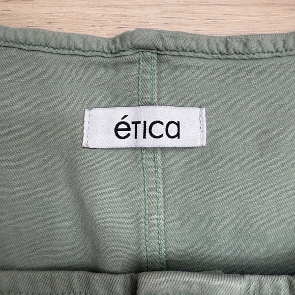 Etica Ivy Crop Kick Flare Jumpsuit Sage Green Button Front Raw Hem Ethical - Picture 3 of 12